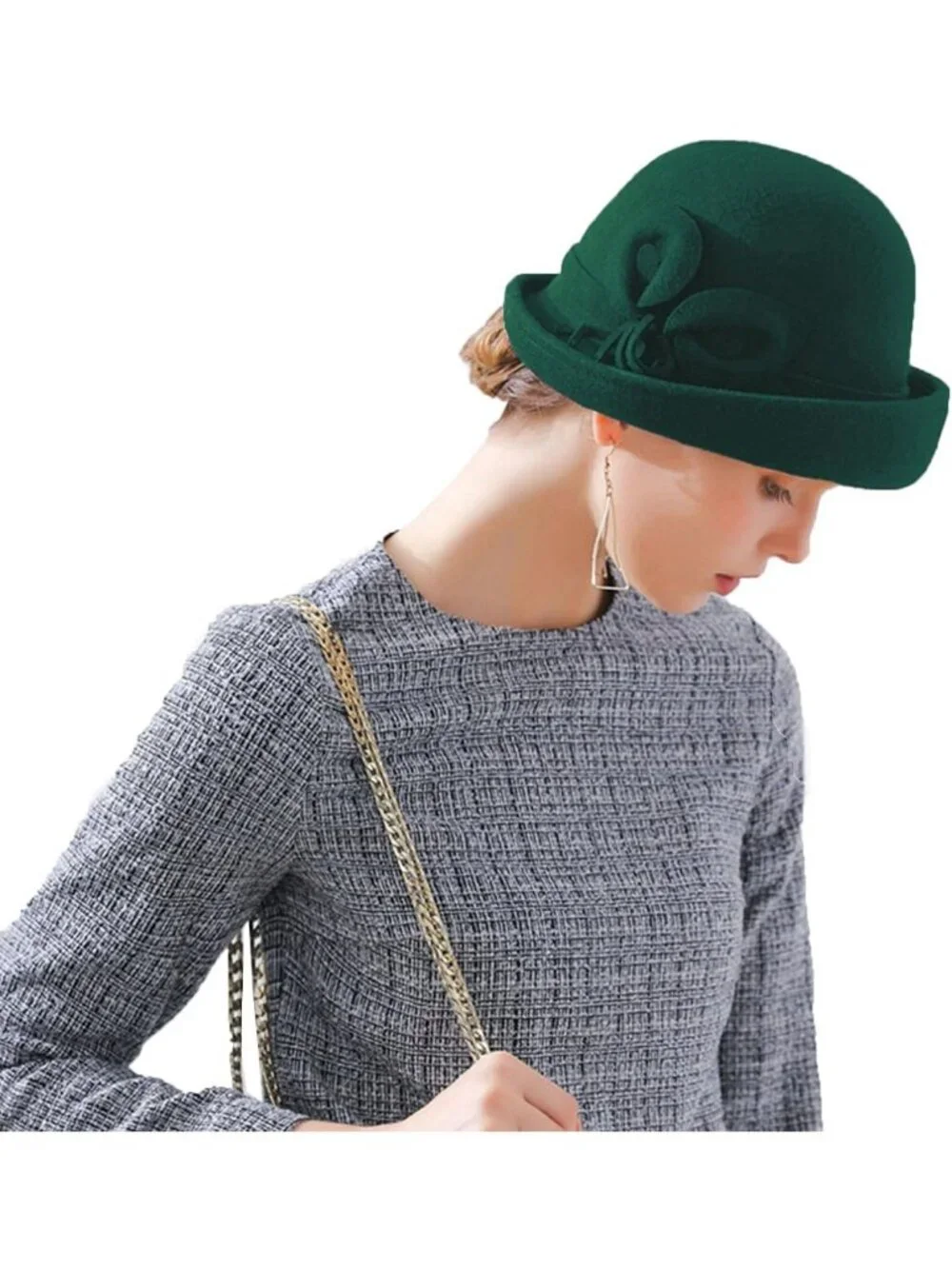 Vintage Wool Felt Bucket Hat with Flowers | Cloche Bowler for Weddings & Winter